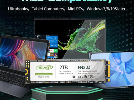 FN203 M.2 SATA SSD - SLC Cache 3D NAND TLC SATA III 6Gb/s M.2 2280 NGFF Internal Solid State Drive, Up to 550MB/s, Compatible with Ultrabooks, Tablet Computers and Mini PCs (2TB)