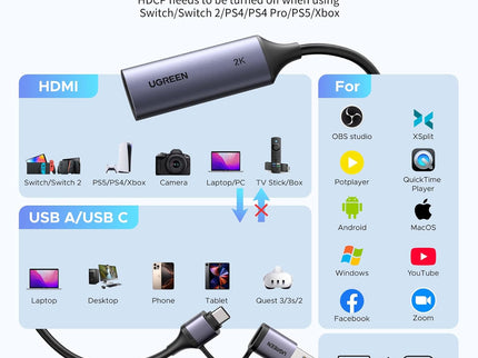 UGREEN 2K@30Hz Video Capture Card 4K