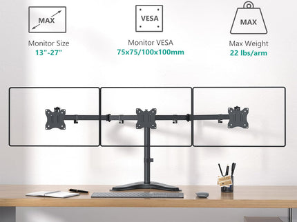 WALI Triple Monitor Desk Stand – Free-Standing