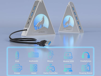 7 Port USB Hub, JoyReken USB 3.0 Hub with 2 FT Long Cable, Vertical USB Extension Hub for Laptop, MacBook,Xbox,PS4/5, Flash Drive, XPS, PC, Flash Drive, Game Console, Printer, Keyborad, Mouse (Silver)