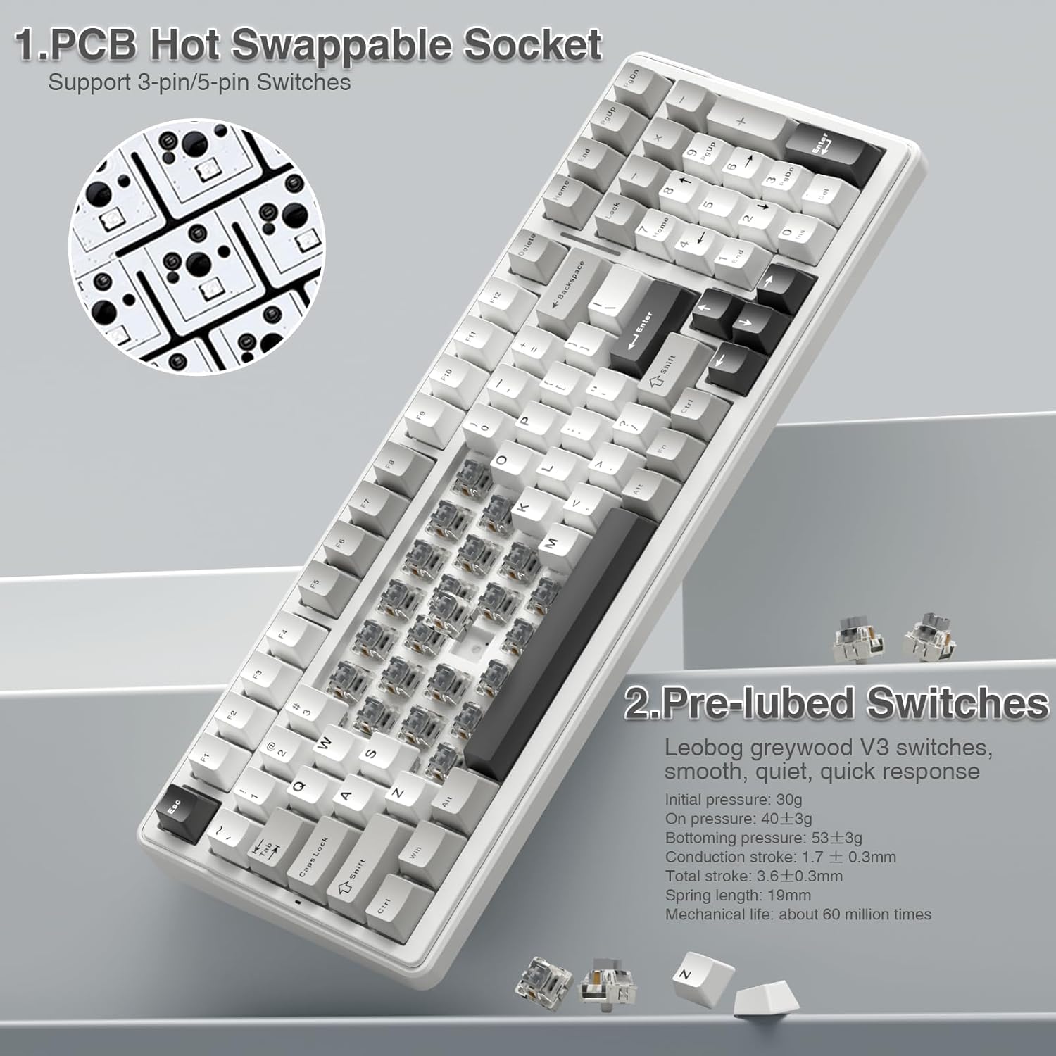 AULA F99 Wireless Mechanical Keyboard – Tri-Mode BT5.0/2.4GHz/USB-C, RGB