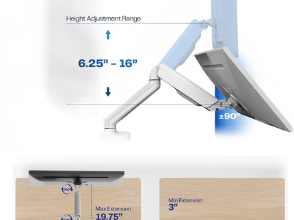 VIVO Single Monitor Desk Mount – Mechanical Arm, Fits 17–32" Screens, Height Adjustable, VESA Compatible – White, STAND-V001OW