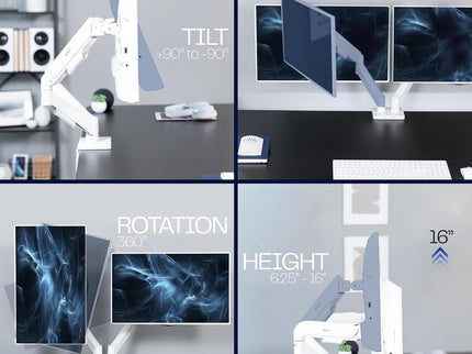 VIVO Dual Monitor Desk Mount – Mechanical Arm, Fits up to 32" Screens (19.8 lbs per Arm), Articulating Counterbalance, VESA – White, STAND-V002OW
