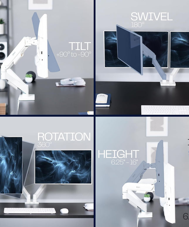VIVO Dual Monitor Desk Mount – Mechanical Arm, Fits up to 32" Screens (19.8 lbs per Arm), Articulating Counterbalance, VESA – White, STAND-V002OW