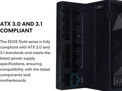 Lian Li EDGE1000W Fully Modular Low-Noise ATX Power Supply - ATX 3.1 & PCIE 5.1 Compliant - Cybenetics Gold Efficiency - 12V-2x6 Cable - L-Shape Design - with USB/Fan Hub - Black (EG1000G.WB)