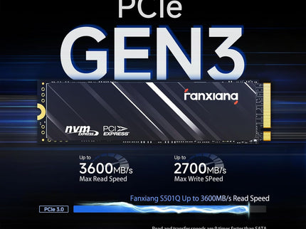 S501Q SSD 1TB PCle 3.0x4 Internal Solid State Drive, NVMe M.2 2280 Internal Solid State Drive, SLC Cache 3D NAND Up to 3600MB/s for Laptop and PC Desktops