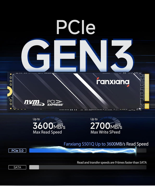 S501Q SSD 1TB PCle 3.0x4 Internal Solid State Drive, NVMe M.2 2280 Internal Solid State Drive, SLC Cache 3D NAND Up to 3600MB/s for Laptop and PC Desktops