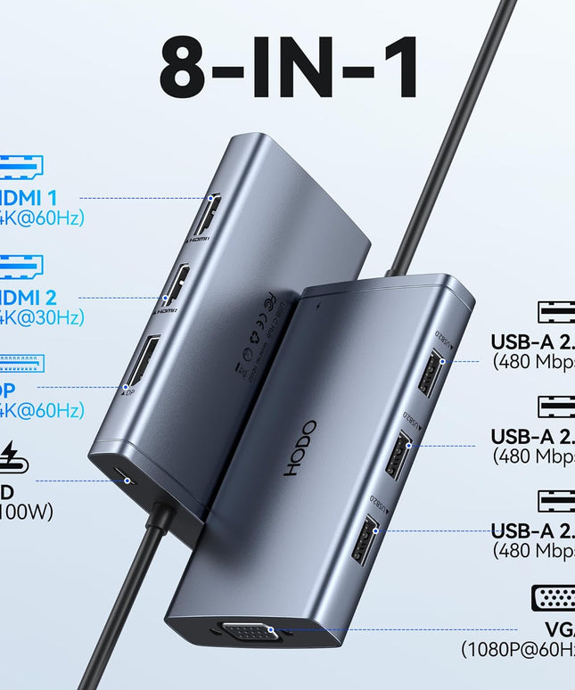 USB C Docking Station Dual Monitor Adapter for Dell HP