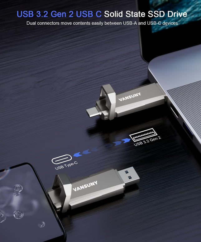 Vansuny 1TB USB Solid State Drive Up to 1000MB/s 3.2 Gen 2 Dual SSD