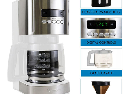 Kenmore Drip Coffee Maker - 12 Cup Programmable Cafe Machine With Glass Pot