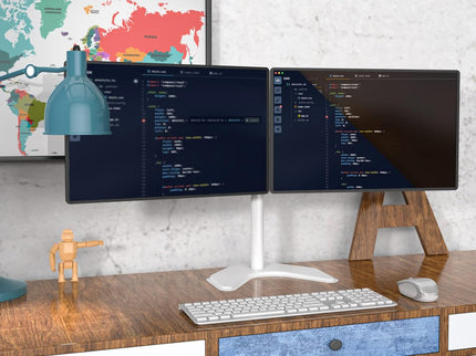 WALI Dual Monitor Desk Stand – Free-Standing, Fits 2 Monitors up to 27", 22 lbs per Arm, Fully Adjustable, VESA 100x100mm – White (MF002-W)