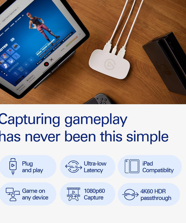 Elgato Game Capture Neo-USB Portable Capture Card 4K60 HDR Passthrough, 1080p60 Video Recording - for PS5|Xbox|, Quicktime and More - Plug & Play|Works on Laptop|PC|Mac|iPad (Renewed)