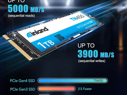 INLAND TN450 1TB NVMe M.2 PCIe Gen4x4 2280 Internal Solid State Drive SSD - Up to 5,000 MB/s, 3D NAND, Storage and Memory for Laptop & PC Desktop