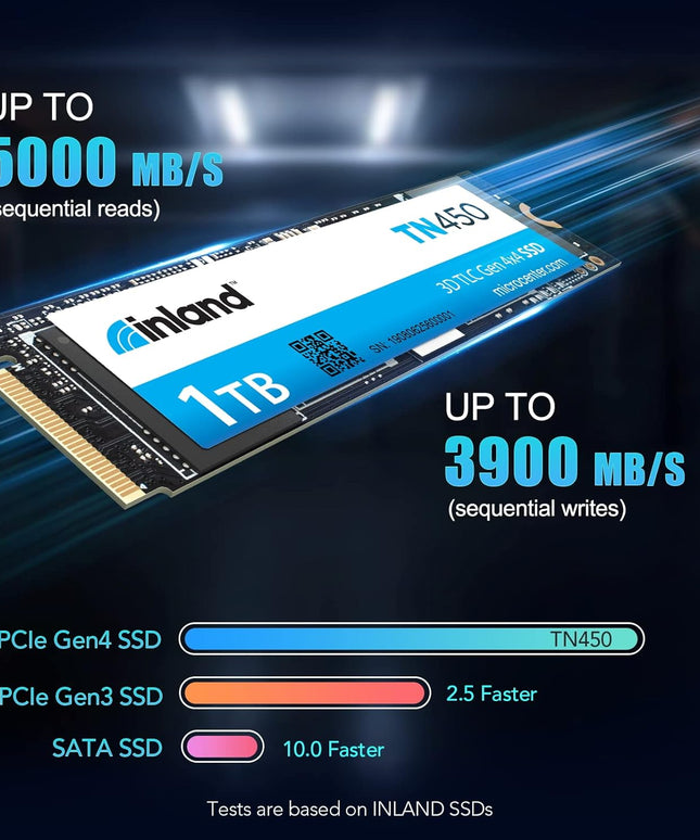 INLAND TN450 1TB NVMe M.2 PCIe Gen4x4 2280 Internal Solid State Drive SSD - Up to 5,000 MB/s, 3D NAND, Storage and Memory for Laptop & PC Desktop