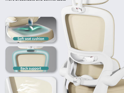 TRALT Ergonomic Office Chair – Mesh, High Back, Wheels – Beige