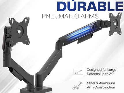VIVO Dual Monitor Desk Mount – Pneumatic Arm, Fits up to 32" Screens (19.8 lbs per Arm), Articulating Counterbalance, VESA – STAND-V002O