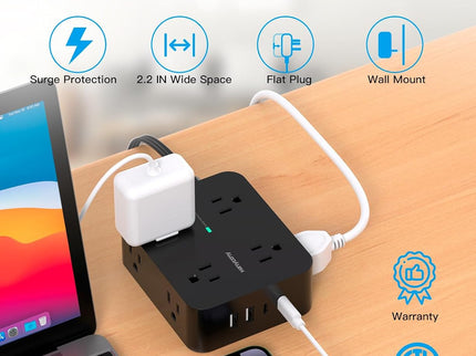 Power Strip Surge Protector, HANYCONY 5Ft Ultra Thin
