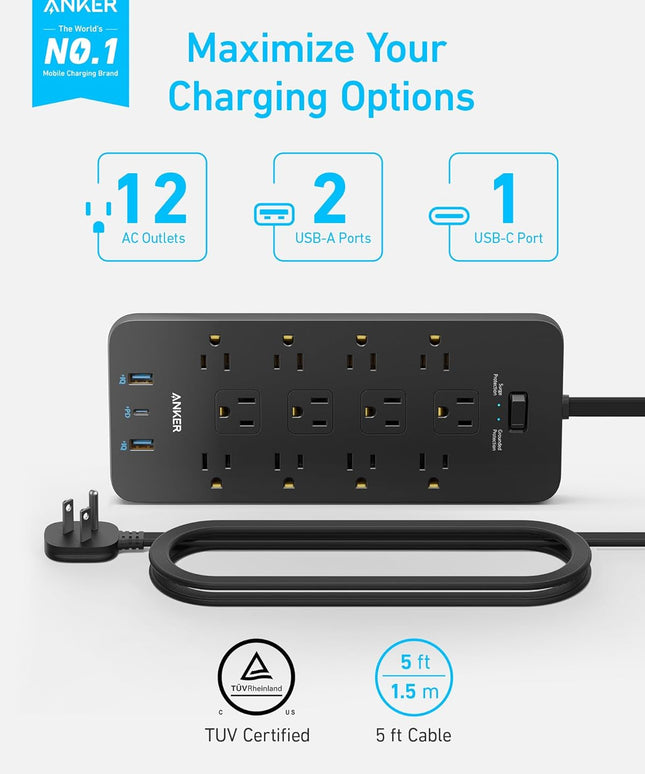 Anker Surge Protector Flat Plug Power Strip(2100J)