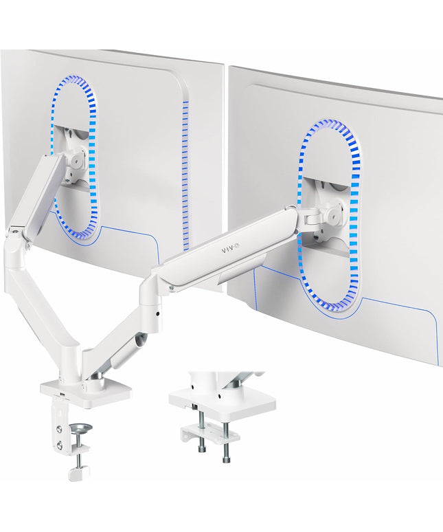VIVO Dual Monitor Desk Mount – Mechanical Arm, Fits up to 32" Screens (19.8 lbs per Arm), Articulating Counterbalance, VESA – White, STAND-V002OW