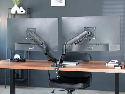 VIVO Dual Monitor Desk Mount – Pneumatic Arm, Fits up to 32" Screens (19.8 lbs per Arm), Articulating Counterbalance, VESA – STAND-V002O