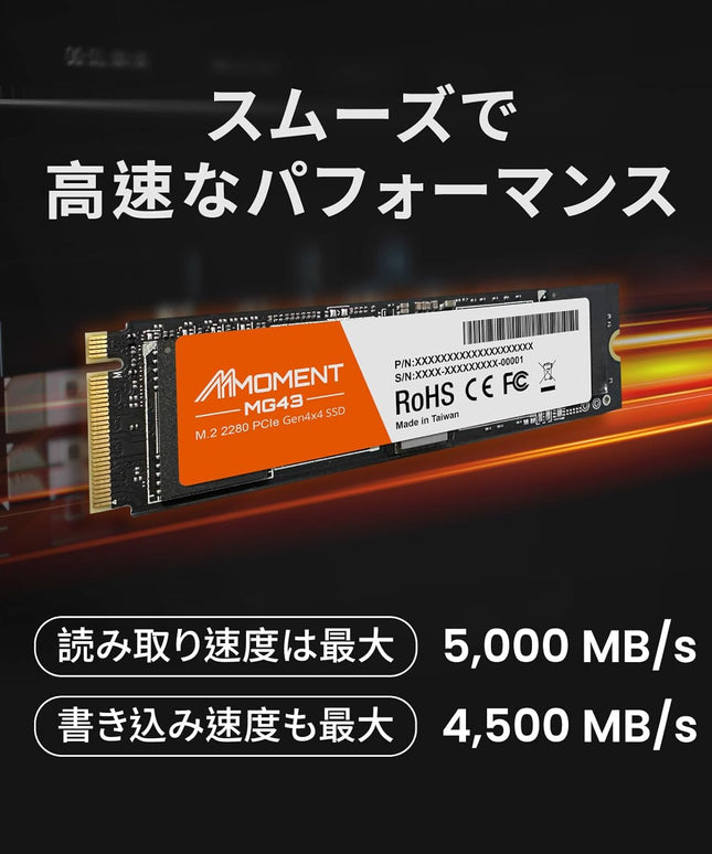 MMOMENT MG43 1000GB(1TB) M.2 2280 PCIe Gen4 NVMe 1.4 Internal SSD