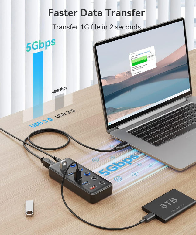 Powered USB Hub, Wenter 5 Ports USB 3.0 Hub