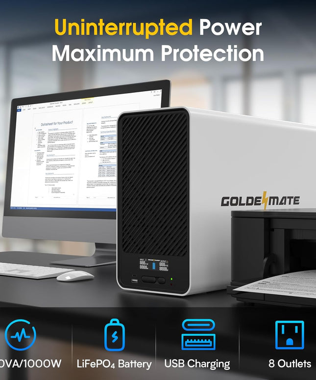 1500VA/1000W Lithium UPS Battery Backup