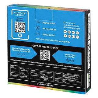 ARCTIC P12 PWM PST A-RGB 120mm Case Fan – 200–2000 RPM, 5V ARGB, Static Pressure Optimized – Black (Single Fan)