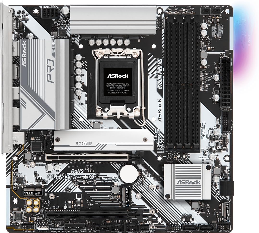 ASRock B760M Pro RS Motherboard DDR5 7200MHz HDMI DisplayPort eDP PCIe Gen5 (Graphics) 14th 13th 12th Gen Intel Core Processors LGA1700 192GB