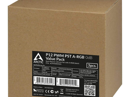 ARCTIC P12 PWM PST A-RGB 120mm Case Fans – 3-Pack, 200–2000 RPM, 5V ARGB, Static Pressure Optimized – Black
