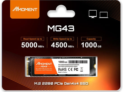 MMOMENT MG43 1000GB(1TB) M.2 2280 PCIe Gen4 NVMe 1.4 Internal SSD