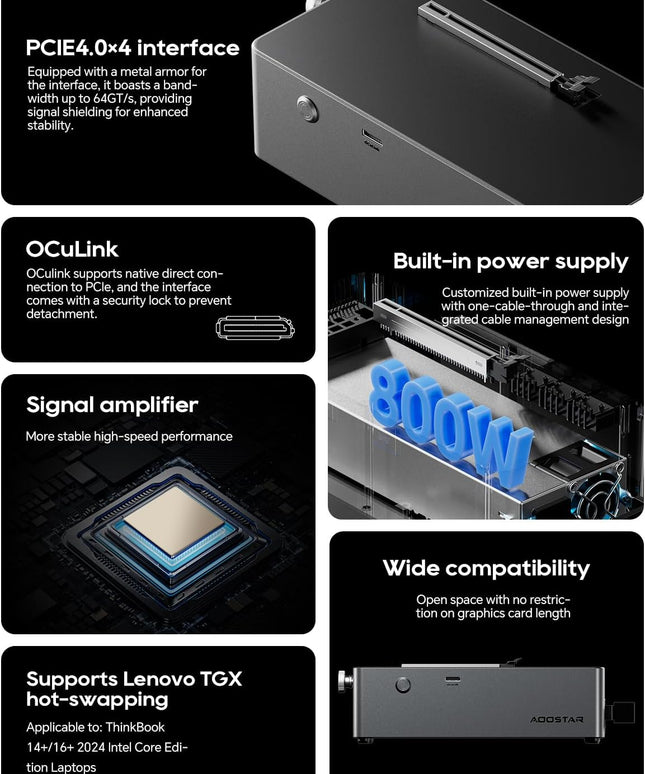 AG02 EGPU Dock with 800W PSU