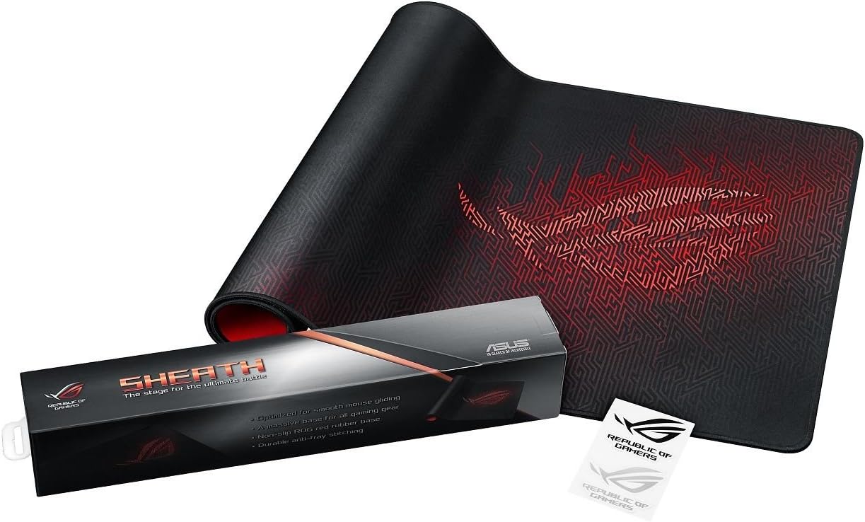 ASUS ROG Sheath BLK LTD – Extra-Large Gaming Mouse Pad, 35.4" × 17.3", Black, Ultra-Smooth for Precise Control, Anti-Fray Edges, Non-Slip Base.