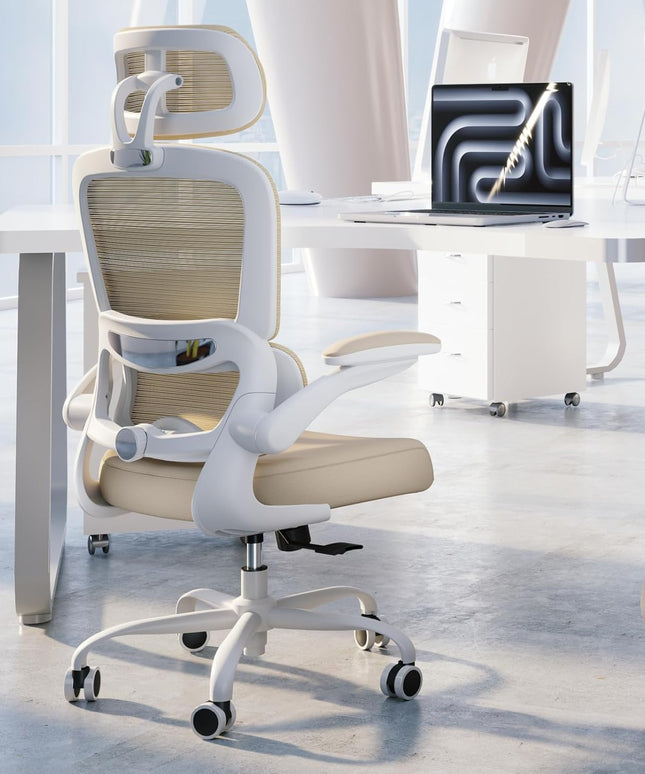 TRALT Ergonomic Office Chair – Mesh, High Back, Wheels – Beige
