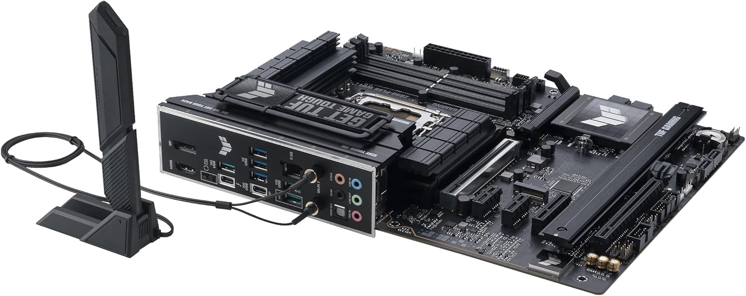 ASUS TUF Gaming Z890-PLUS WiFi Z890 LGA 1851 ATX Motherboard, Intel® Core™ Ultra Series 2 Ready, Advanced AI PC-Ready, 16+1+2+1 Stages, DDR5, PCIe® 5.0, Thunderbolt™ 4 Type-C®, 4X M.2, Wi-Fi 7, 2.5Gb