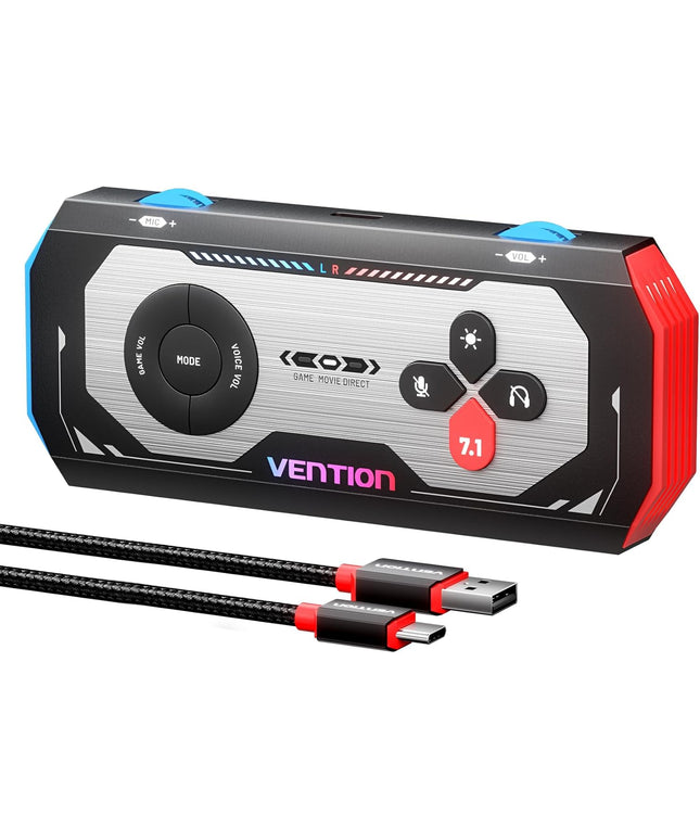 VENTION USB External Sound Card Gaming DAC AMP- 7.1 Virtual Surround Sound Blaster with USB C Cable, 24 Bit -192 KHz, RGB Light Mode, Audio Amplifier for PS5 4 Xbox Nintendo Switch PC Headset