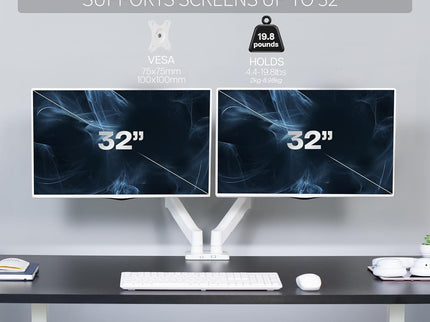VIVO Dual Monitor Desk Mount – Mechanical Arm, Fits up to 32" Screens (19.8 lbs per Arm), Articulating Counterbalance, VESA – White, STAND-V002OW