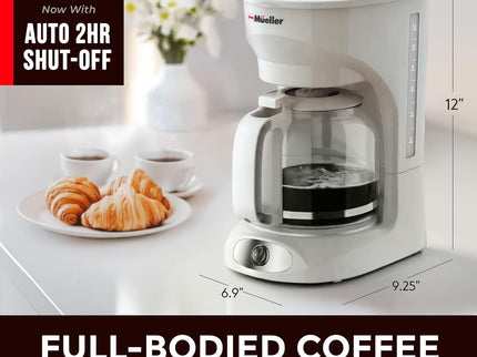 MÜELLERHOME 12-Cup White Coffee Maker - Borosilicate Carafe