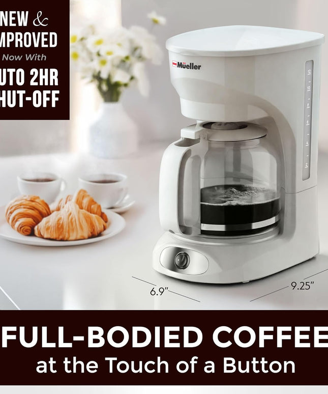 MÜELLERHOME 12-Cup White Coffee Maker - Borosilicate Carafe