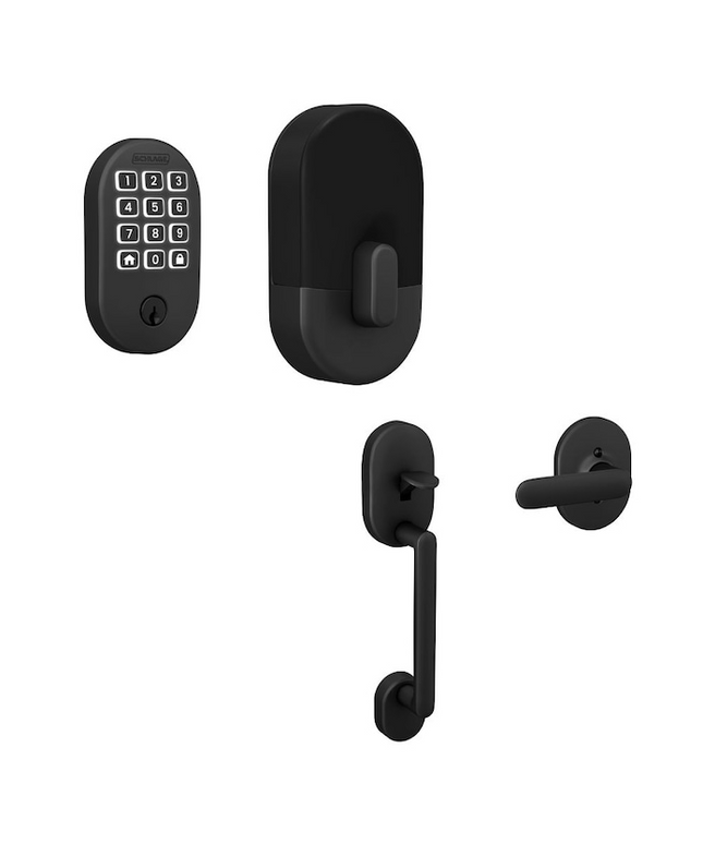 Schlage Arrive Remsen Matte Black Electronic Deadbolt and Remsen-Davlin Handleset Bundle