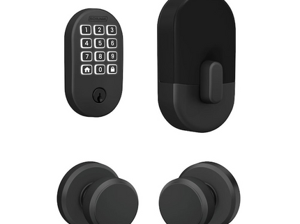 Schlage Arrive Remsen Matte Black Electronic Deadbolt and Bowery-Greyson Door Knob Bundle