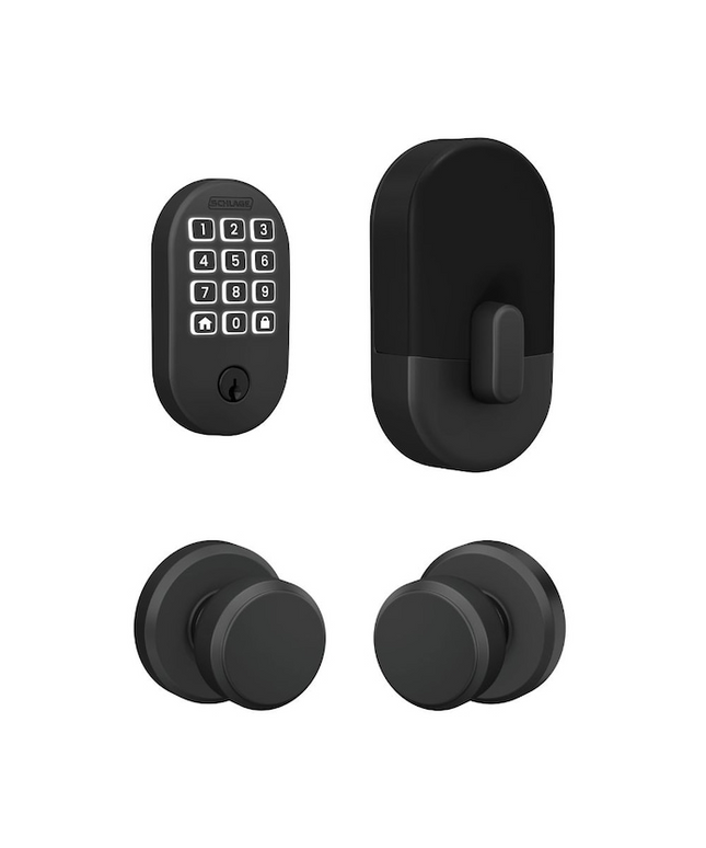 Schlage Arrive Remsen Matte Black Electronic Deadbolt and Bowery-Greyson Door Knob Bundle