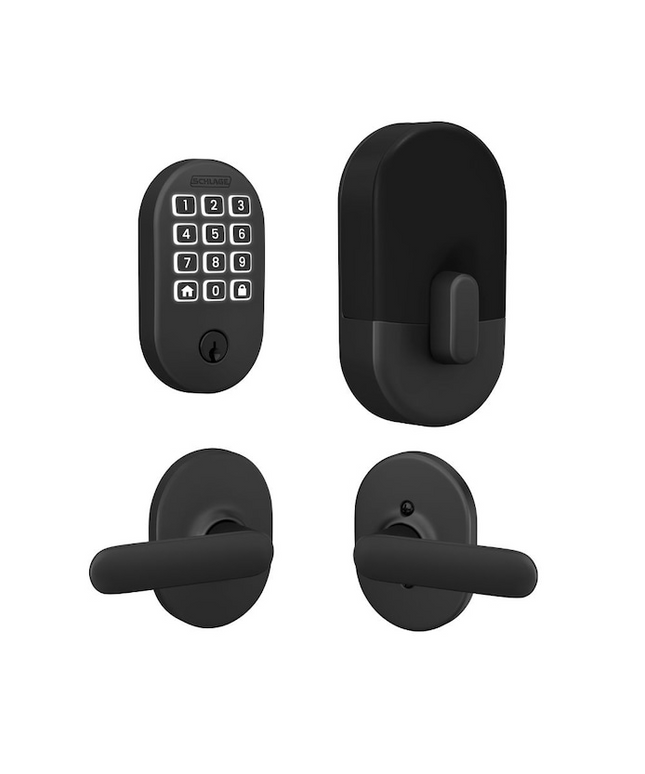 Schlage Arrive Remsen Matte Black Electronic Deadbolt and Davlin-Remsen Door Handle Bundle