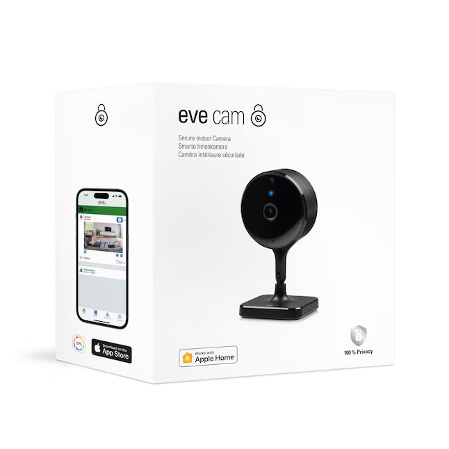 Eve Wireless Indoor Plug-in Smart Security Camera with Night Vision 2-way Audio Built-in microphone and speakers Black