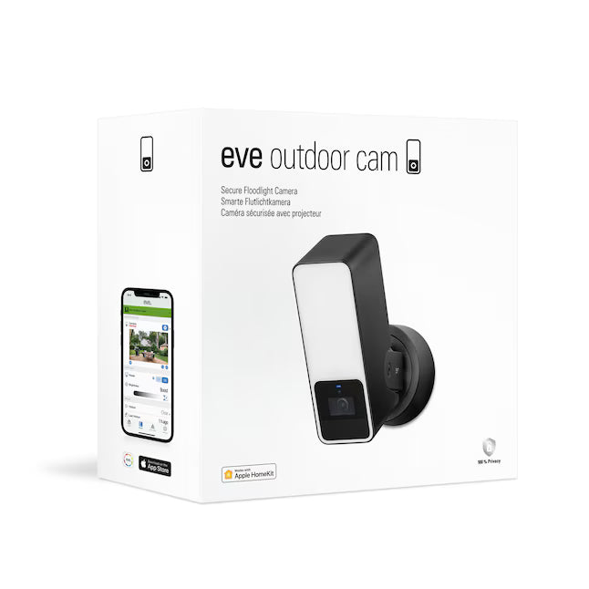 Eve Outdoor Cam- Smart Wired Dimmable Outdoor Floodlight works with Apple Home 2-way Comm End-to-End Encryption Black