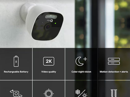 Chamberlain myQ Outdoor 1 -Channel 1 -Camera 2K Battery-operated Mounted No internal memory Internet Cloud-based Security Camera System