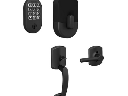 Schlage Arrive Remsen Matte Black Electronic Deadbolt and Greenwich Entry Door Handleset Bundle