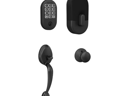 Schlage Arrive Remsen Matte Black Electronic Deadbolt and Plymouth Entry Door Handleset Bundle