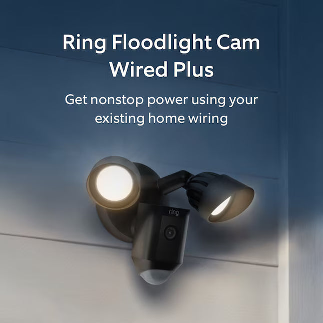 Ring Floodlight Cam Wired Plus - Smart Security Video Camera with 2 Motion-Activated LED Floodlights, 2-Way Talk, Color Night Vision, Black