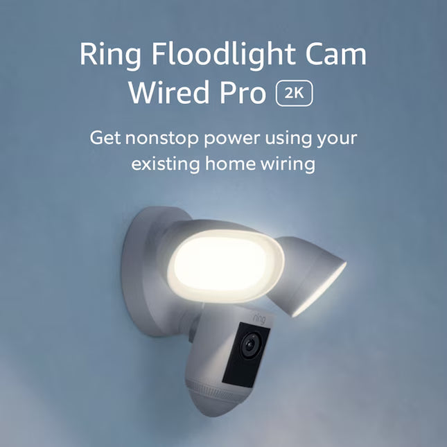 Ring Floodlight Cam Pro with 2K Video and Ring Vision, 2 LED Lights, Dual Band Wi-Fi, and 3D Motion Detection, Black